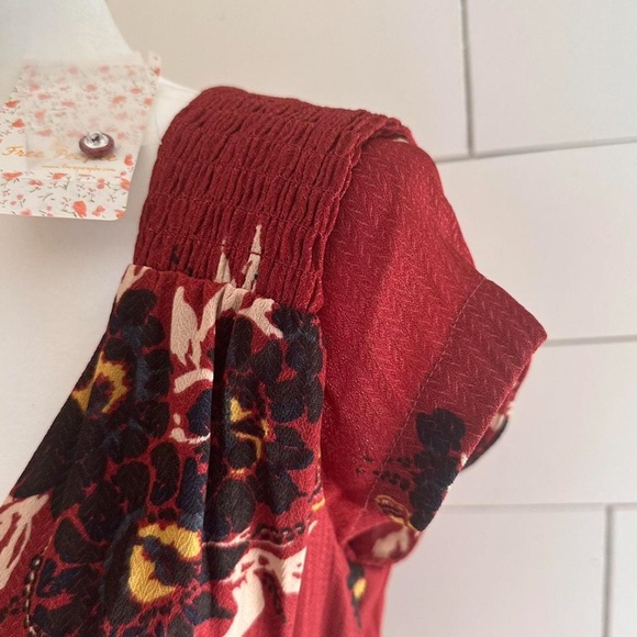 Free People All I Got Maxi Dress Prairie Floral Red waist tie size 4 Cap Sleeves - Picture 4 of 6